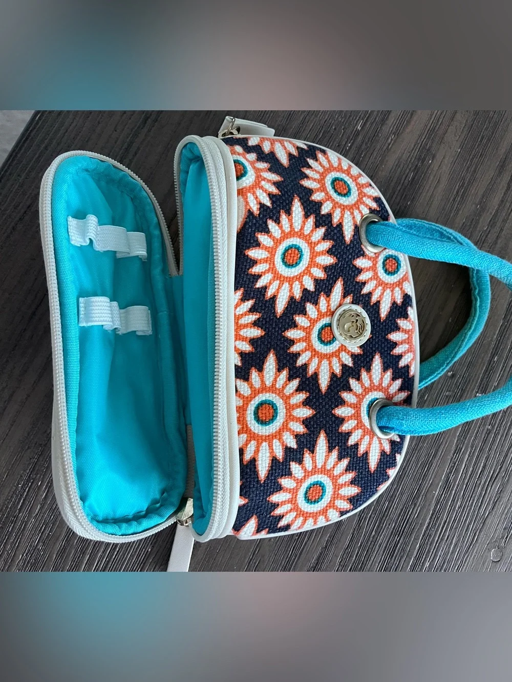 Spartina 449 Floral Navy and Teal Top-Handle Cosmetic Bag